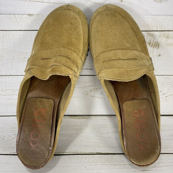 Michael Kors Wooden Clogs Womens Size 6 B Chestnut Tan Suede Made In Italy - Picture 7 of 10